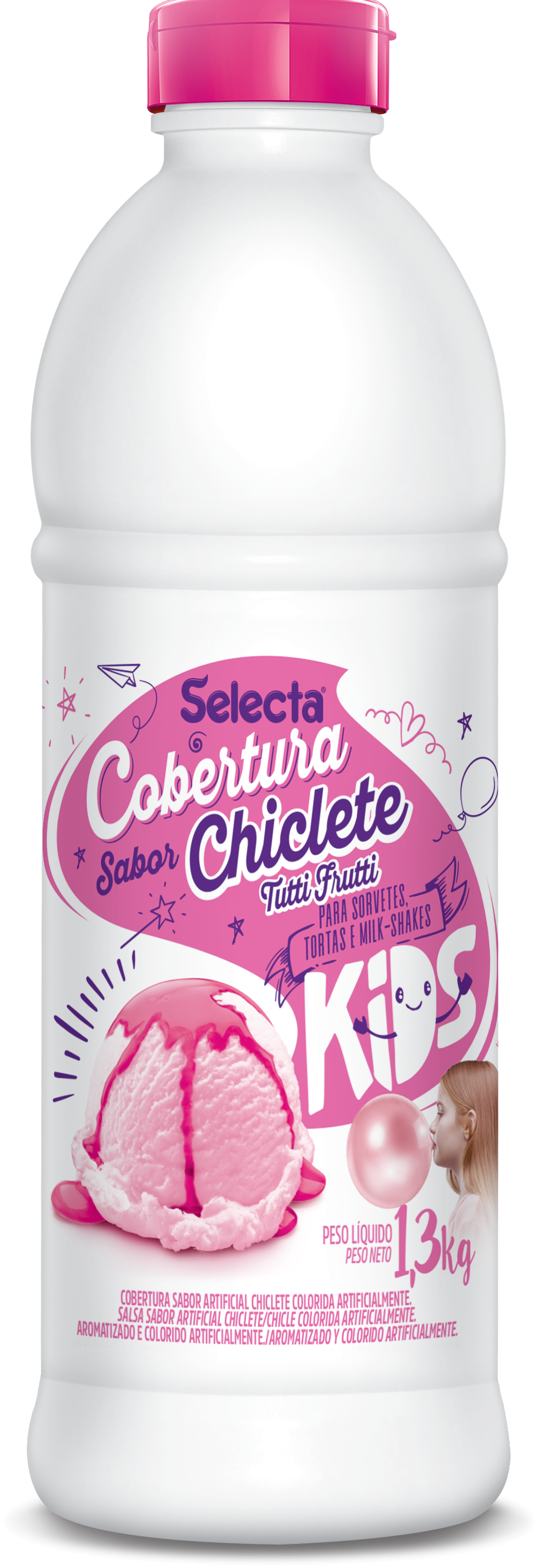 COBERTURA SORVETE SELECTA 1,3KG CHICLETE KIDS